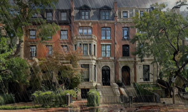 DC rowhomes under heavy rain storm