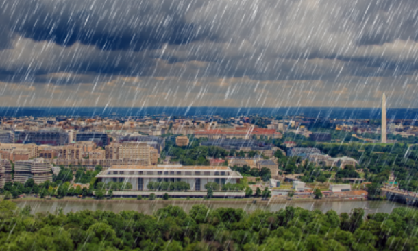 DC skyline under rain storm